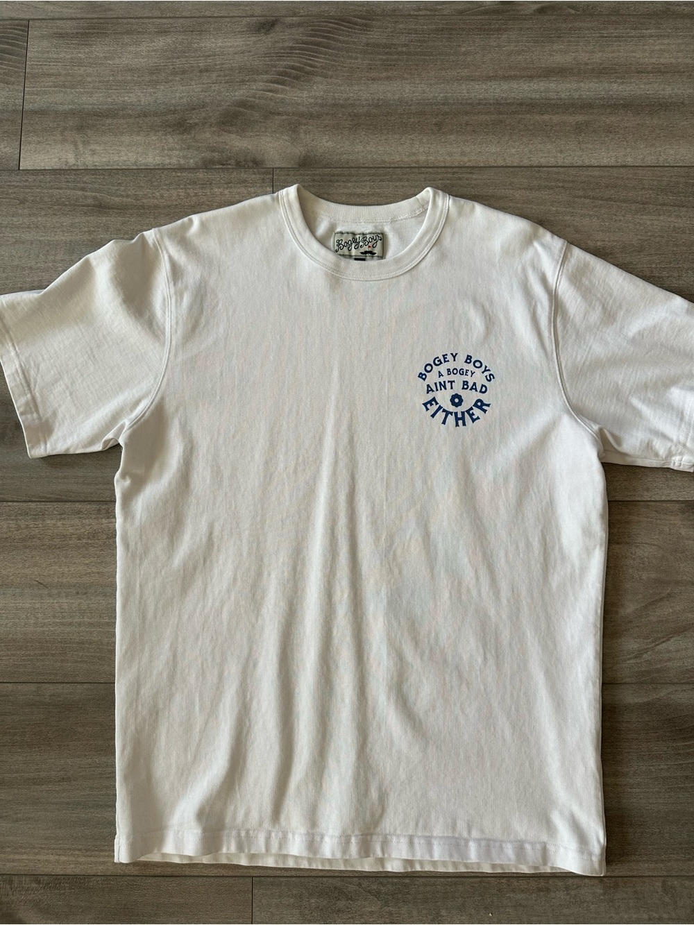 Bogey Boys White Short-Sleeve Tee with Blue Chest Print